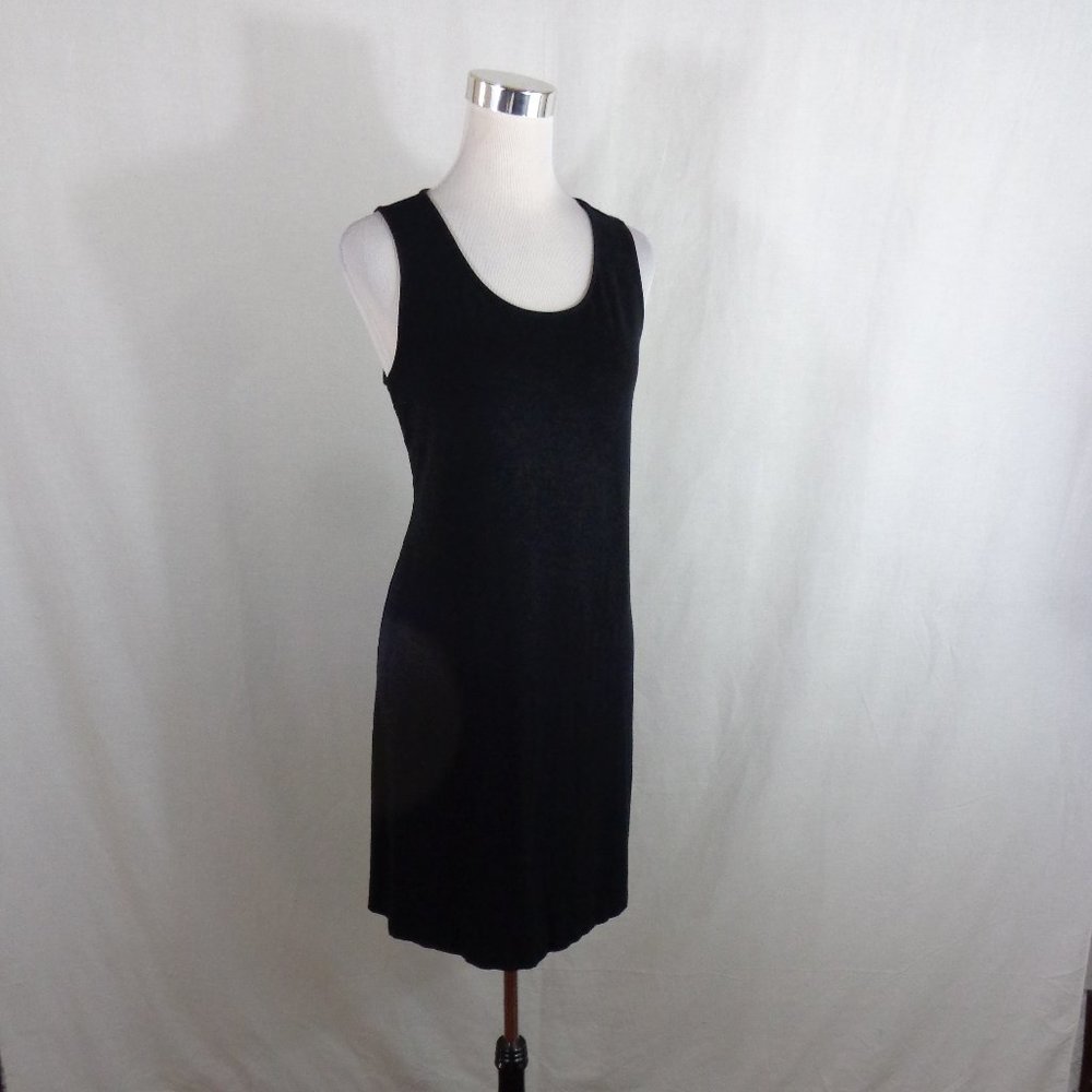 J. JILL Knit Shift Dress Size MP Black Solid Sleeveless Stretch Womens